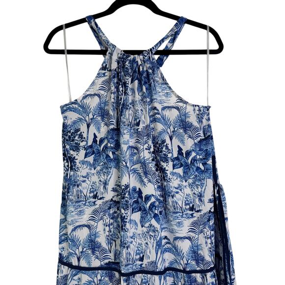 NWT The Sang Boutique Blue & White Tropical Floral Tiered Maxi Dress Large Long - Picture 3 of 16